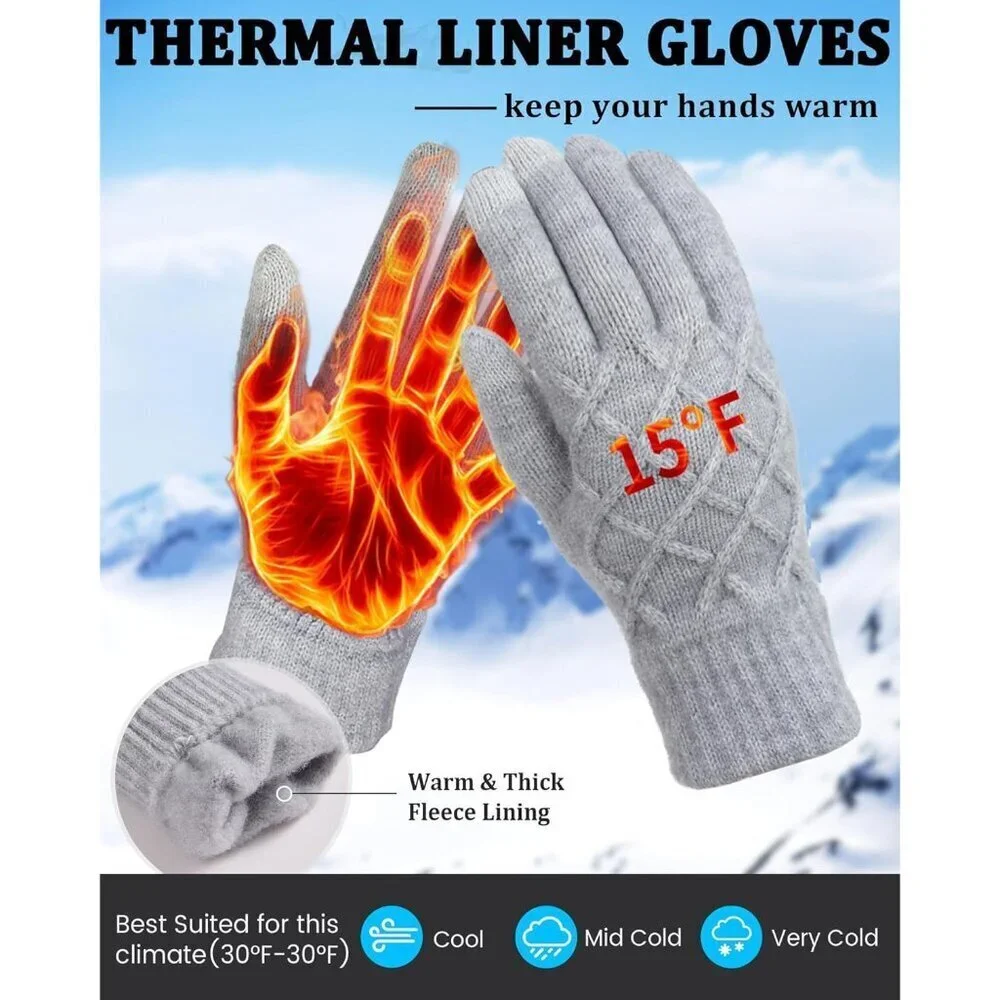 Women's Thermal Knit Gloves Touch Screen Warm Fleece Lining Windproof